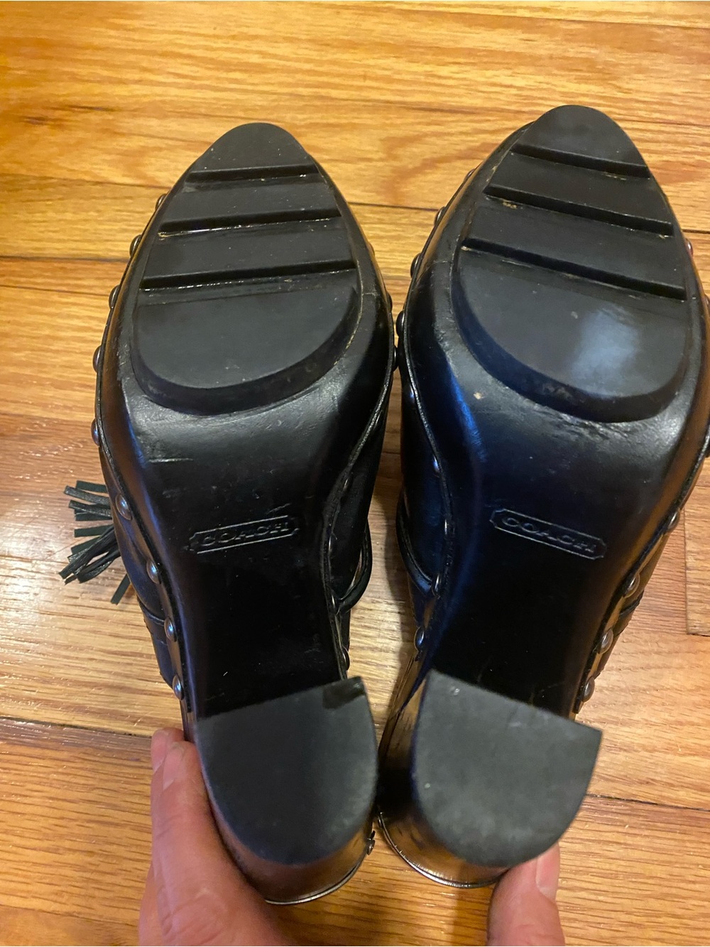Coach Rana Black Leather High Heel Clog Mules - Picture 5 of 6